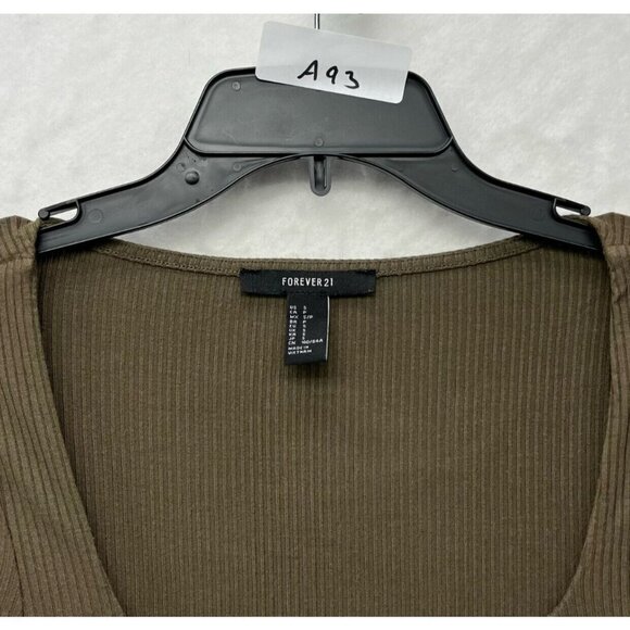 Forever 21 Dress Women's Sz S Olive Green Knit Bodycon Square Neck Tie Front - Picture 11 of 11